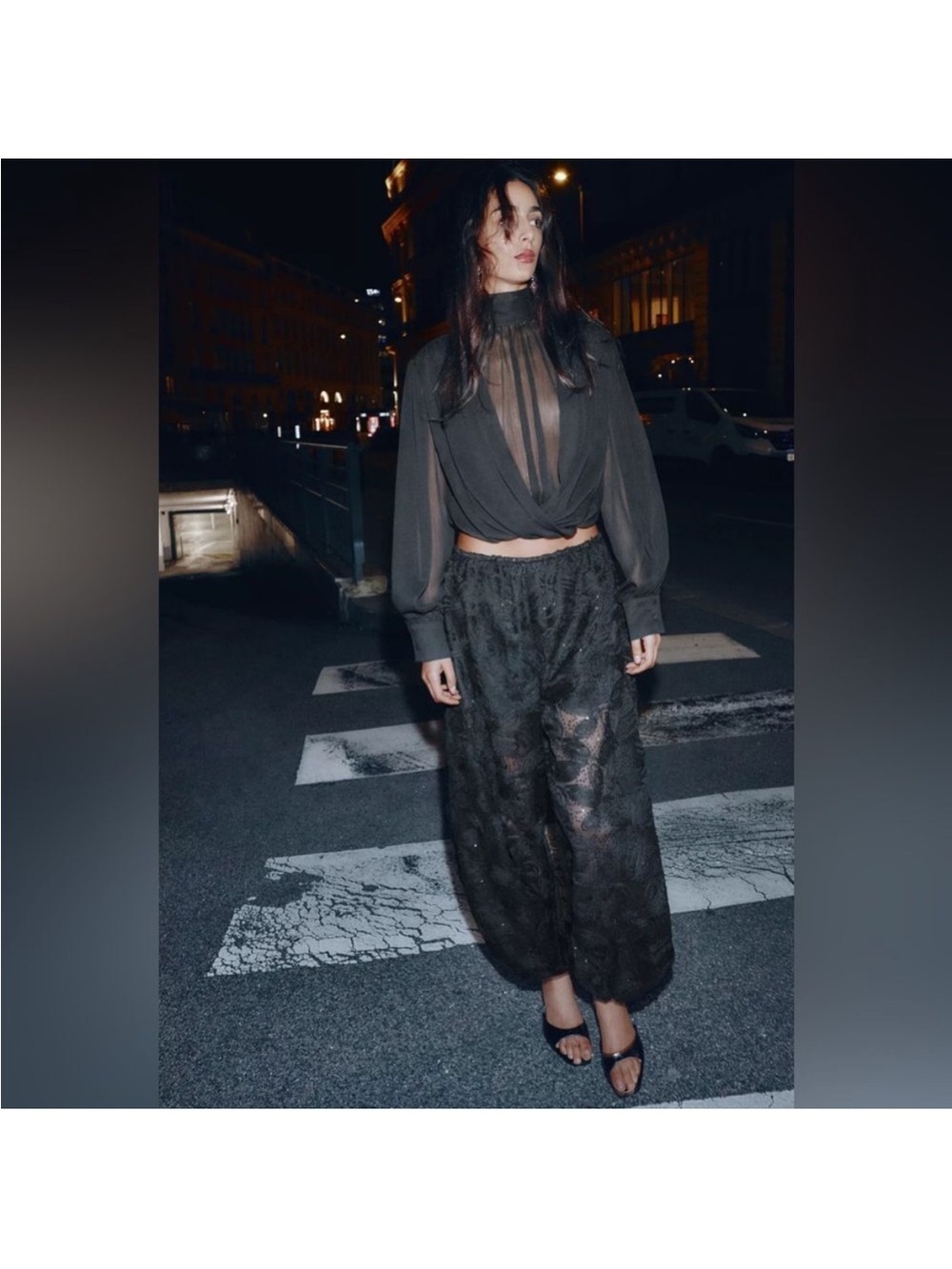 Zara Sheer Black Sequin Balloon Lace Pants